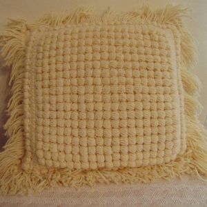 Vintage Handmade Knitted Popcorn Throw Pillow, Ivory Color, 17 x 15